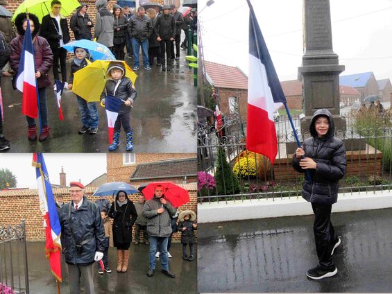 Samedi 11 novembre 2017, Commémoration à Haynecourt, les enfants sous la pluie ne se démoralisent pas !!!