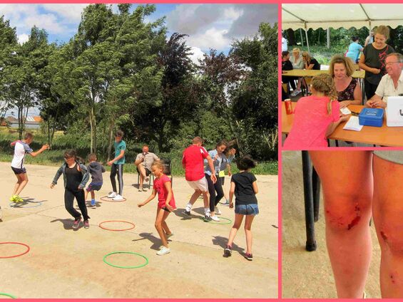 Vendredi 14 juillet 2017, Jeux sur le terrain omnisports d'Haynecourt ... Aïe, aïe, aïe ... Les genoux ont beaucoup souffert aujourd'hui !