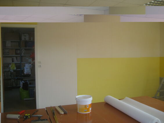 Travaux d'embellissement de la cantine scolaire d'Haynecourt en août 2015
