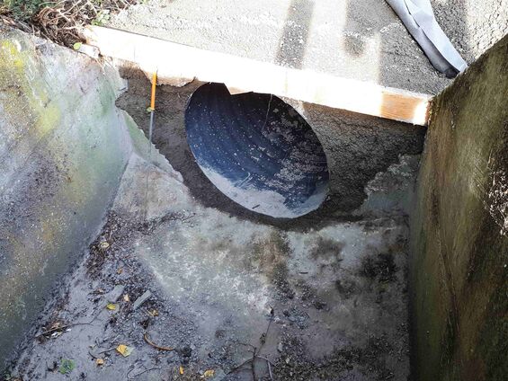 Travaux de busage du fossé de la plaque tournante en septembre 2018 à Haynecourt