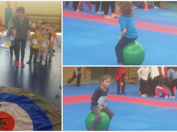 Jeudi 4 avril 2019, Les élèves de maternelle d'Haynecourt au Gymnase Carpentier de Cambrai ... Vive le sport avec l'USEP !