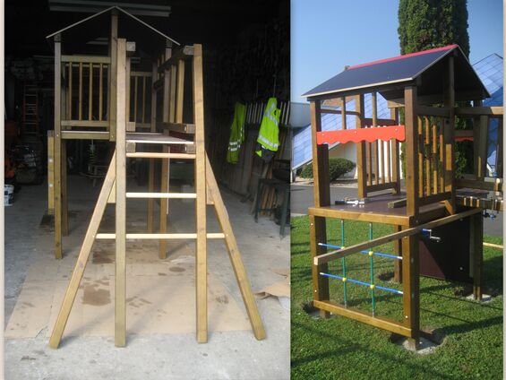 Installation d'une aire de jeux pour les petits à Haynecourt en juillet 2014