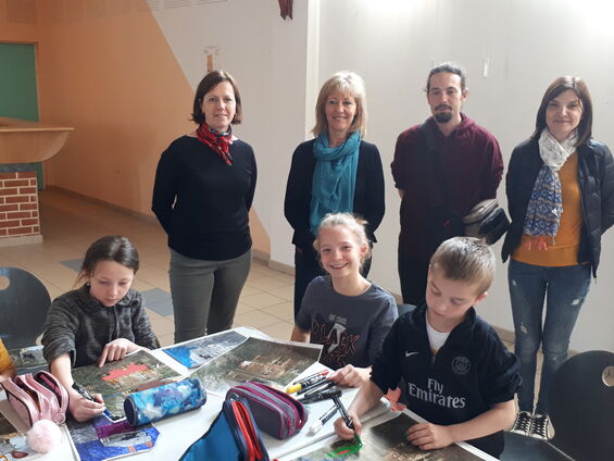Lundi 1er avril 2019, Dans le cadre du CLEA, nos élèves du R.P.I rencontrent Stéphane Billot à Sancourt