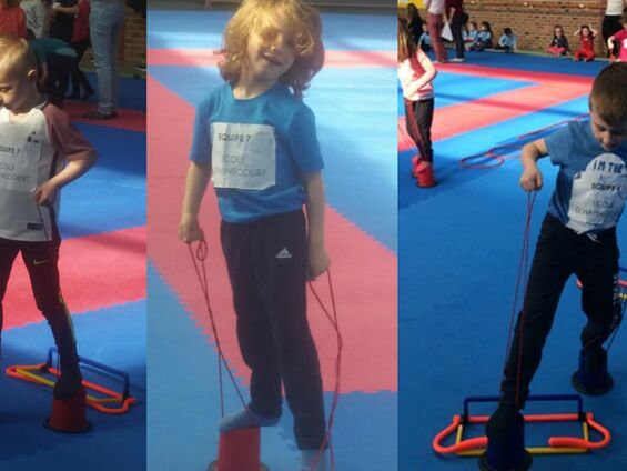 Jeudi 4 avril 2019, Les élèves de maternelle d'Haynecourt au Gymnase Carpentier de Cambrai ... Vive le sport avec l'USEP !
