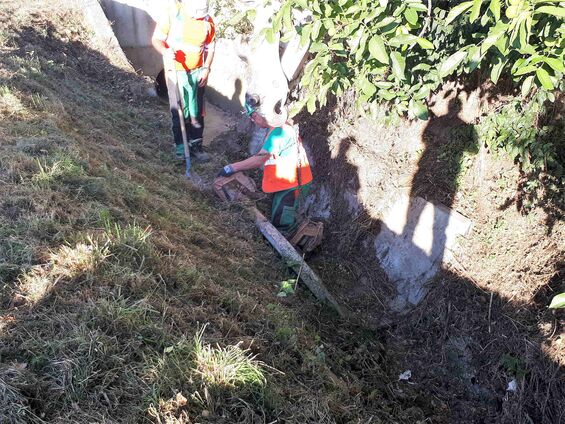 Travaux de busage du fossé de la plaque tournante en septembre 2018 à Haynecourt