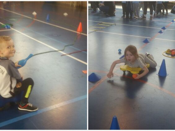Jeudi 4 avril 2019, Les élèves de maternelle d'Haynecourt au Gymnase Carpentier de Cambrai ... Vive le sport avec l'USEP !