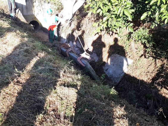 Travaux de busage du fossé de la plaque tournante en septembre 2018 à Haynecourt