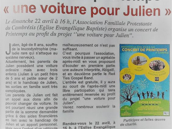 Dimanche 22 avril 2018, Concert pour Julien