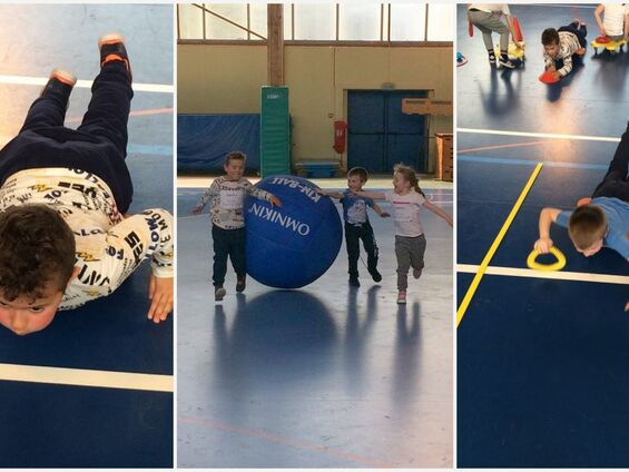 Jeudi 4 avril 2019, Les élèves de maternelle d'Haynecourt au Gymnase Carpentier de Cambrai ... Vive le sport avec l'USEP !