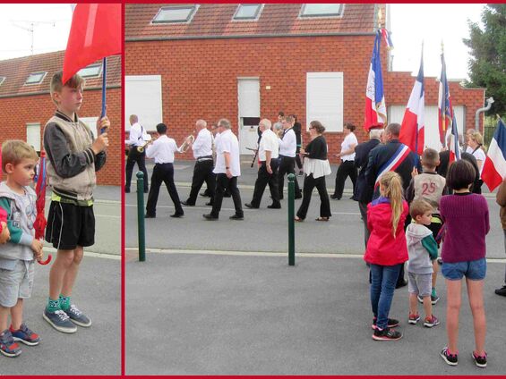 Vendredi 14 juillet 2017, Défilé à Haynecourt ... Quand on n'a pas de drapeau, on prend son joli parapluie bleu-blanc-rouge ... N'est-ce-pas Louis ?