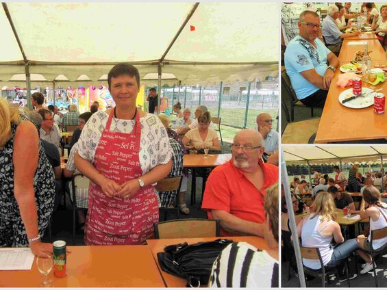 Dimanche 9 juillet 2017, Odile vend des cases pour la tombola lors de la ducasse d'Haynecourt