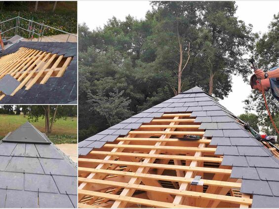 Installation de la couverture en ardoises en fin juillet 2017